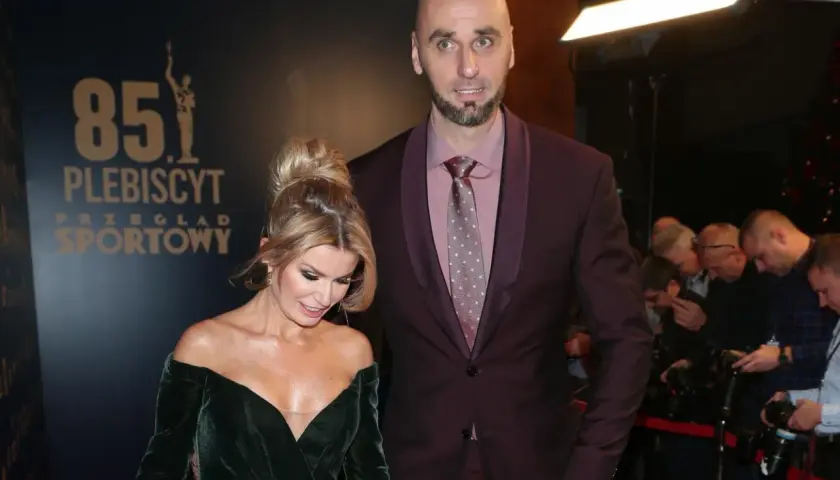 Marcin Gortat z żoną na gali Plebiscytu Przeglądu Sportowego.