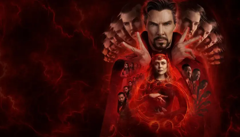 Doktor Strange w multiwersum obłędu: Wielowymiarowe wersje Strange'a i Scarlet Witch walczą w chaosie.