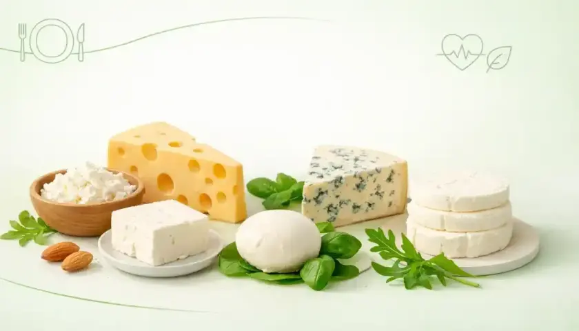 Różnorodne sery: żółty, pleśniowy, feta, mozzarella, kozi serek i twarożek. Zdrowa uczta dla podniebienia.