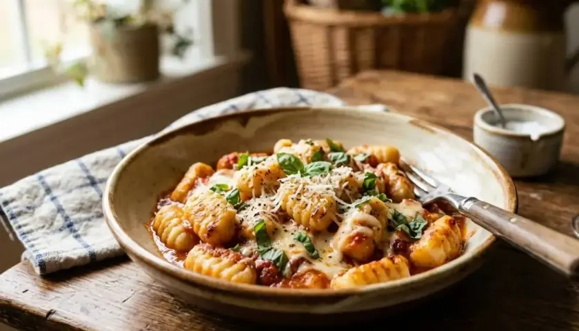 Deliciosos ñoquis caseros con salsa de tomate, queso derretido y albahaca fresca. Una receta perfecta para disfrutar.