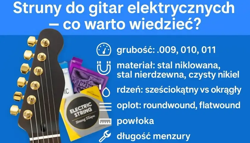 Jakie struny do gitary elektrycznej wybrać? Grubość, materiał, rdzeń, oplot, powłoka i długość menzury to kluczowe czynniki.
