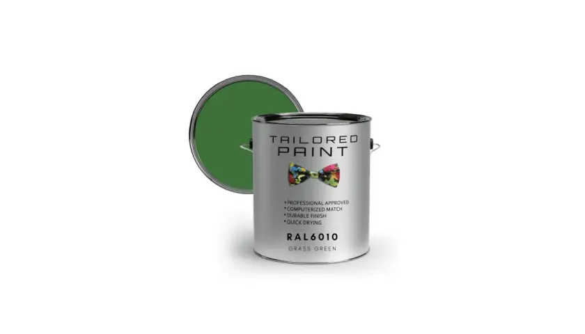 Latta di vernice per PVC, colore verde erba RAL 6010, finitura durevole e asciugatura rapida.