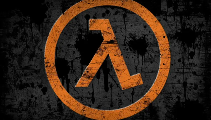Pomarańczowe logo Lambda na czarnym, chropowatym tle. Czy to znak, że w końcu doczekamy się Half-Life 3?