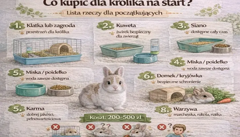 Klatka, kuweta, siano, miski, karma, domek, warzywa – to wszystko, co królik powinien mieć w klatce, by czuć się bezpiecznie i komfortowo.
