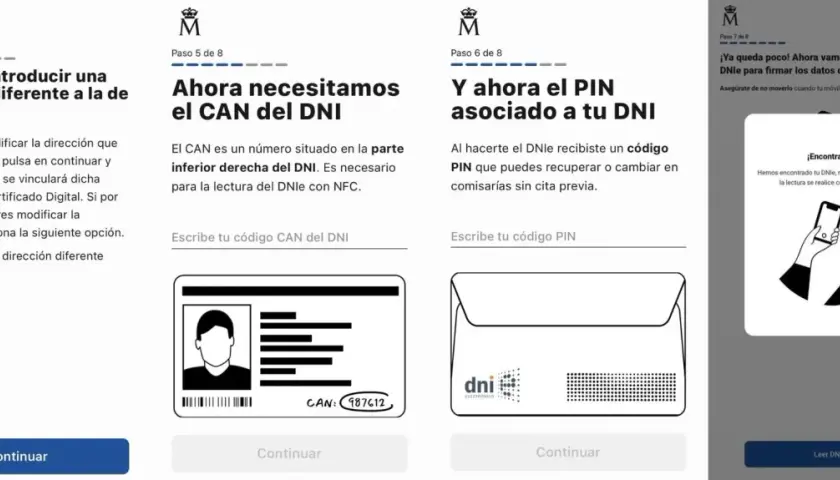 Proceso para cambiar el PIN del DNIe desde casa. Se solicita el CAN y el PIN del DNIe para leer el chip.