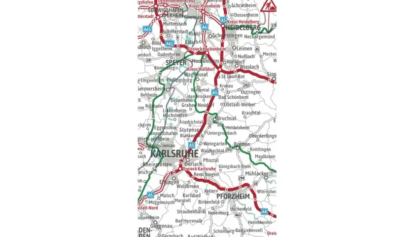Karte zeigt Autobahnen und Städte in Deutschland. LKW-Fahrverbote in Europa sind ein wichtiges Thema für den Transport.