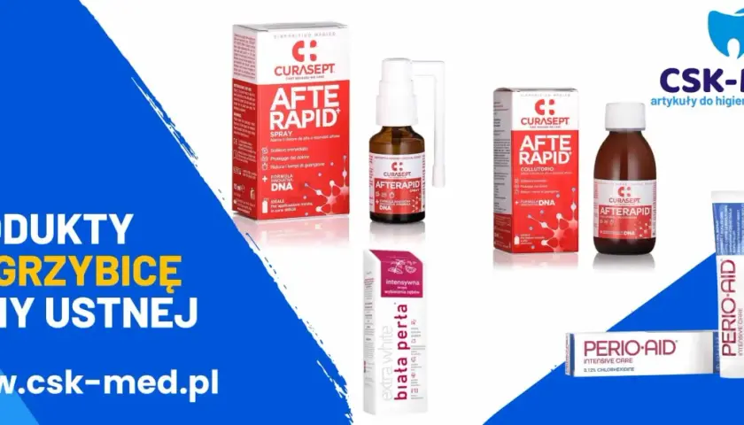 Produkty na grzybicę jamy ustnej: spray, płyn i pasta.