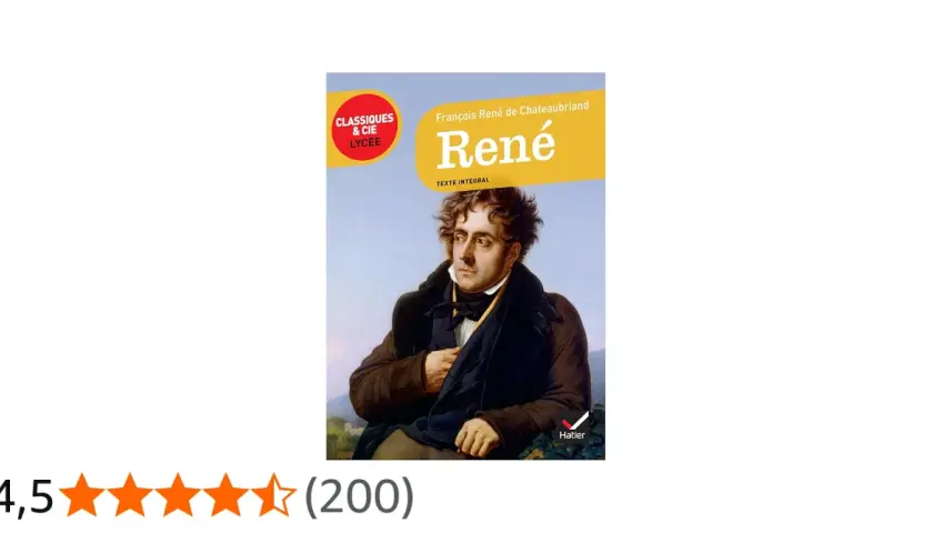 Okładka książki "René" François René de Chateaubriand, z portretem autora.