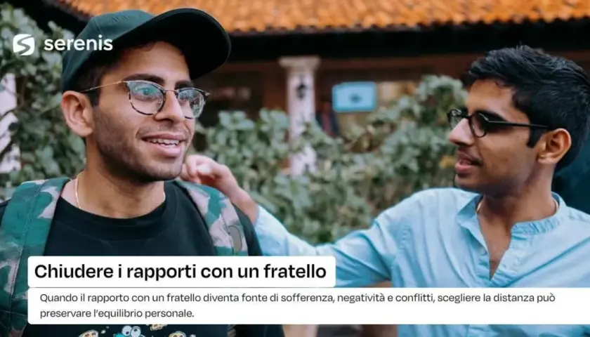 Due giovani uomini si guardano. Il testo suggerisce che a volte è necessario chiudere i rapporti con un fratello per preservare il proprio benessere.