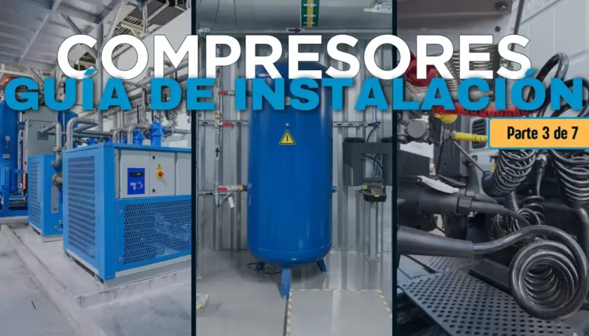 Instalación de compresores: una guía visual de la sala de compresores, mostrando equipos industriales y conexiones.