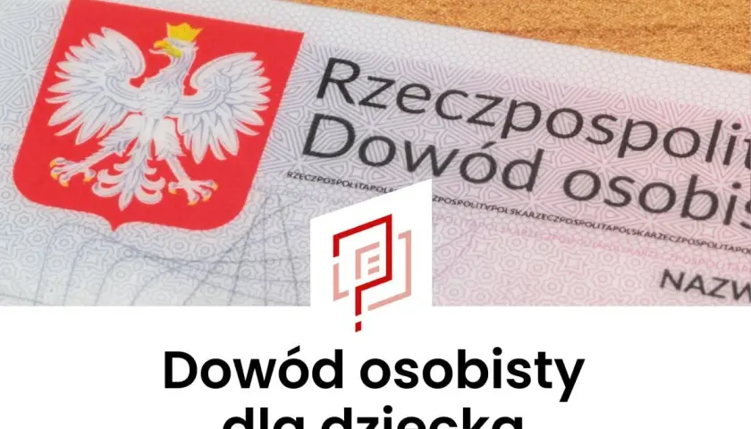 Fragment polskiego dowodu osobistego z godłem i napisem "Dowód osobisty dla dziecka".