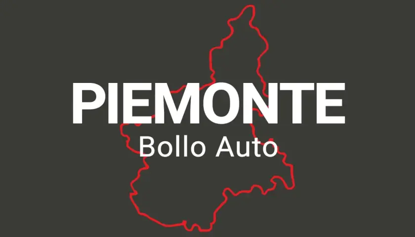 Contorno rosso del Piemonte con testo bianco "PIEMONTE" e "Bollo Auto".