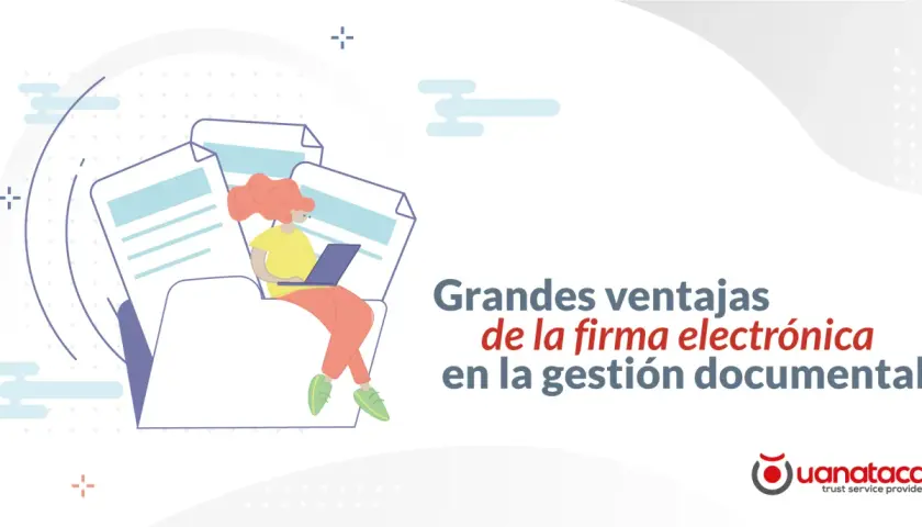 Mujer con laptop gestiona documentos firmados digitalmente, destacando las ventajas de la firma electrónica.