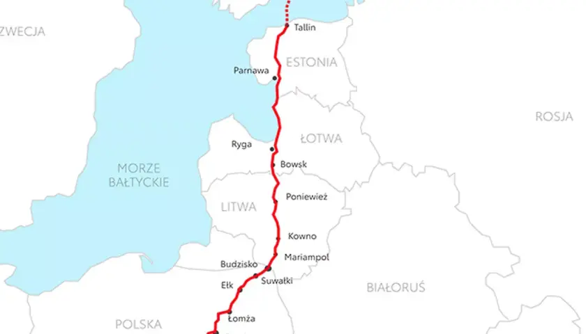 Mapa trasy Baltic Sea Trans Złotów przez Polskę, Litwę, Łotwę, Estonię i Finlandię.