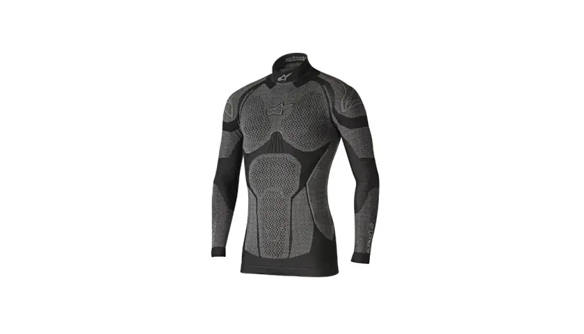 Czarna koszulka termoaktywna Alpinestars z szarymi wstawkami i logo. Idealna na motocyklowe przygody.