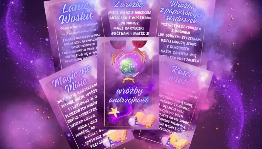Nowoczesne wróżby andrzejkowe: magiczne misie, ciasteczka z wróżbą, lanie wosku, wróżby z papierowych serduszek i kości wróżb.