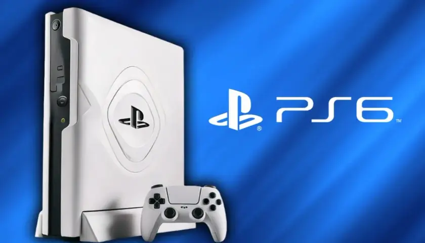 Biała konsola PlayStation i biały kontroler na niebieskim tle z logo PS6. Kiedy premiera PS6?