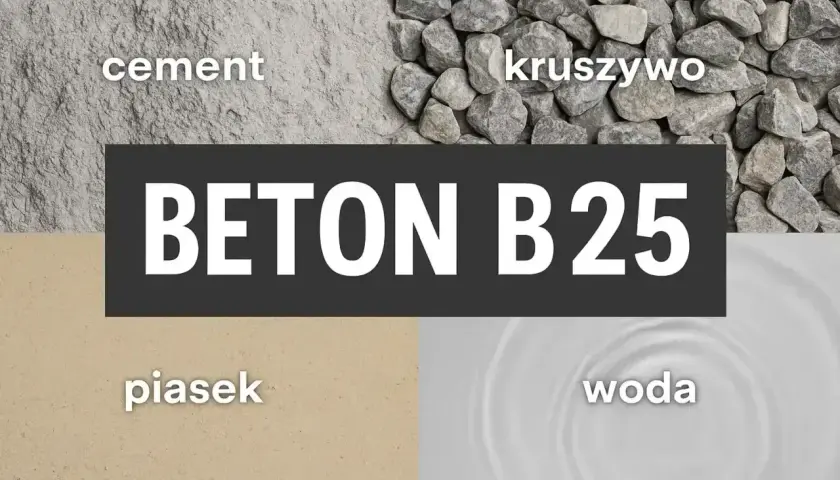 Składniki betonu B25: cement, kruszywo, piasek, woda. Dowiedz się, ile cementu na m3 betonu potrzeba.
