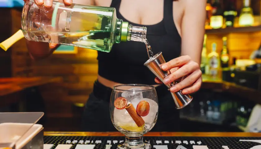 Barmanka nalewa alkohol do kieliszka z lodem, cytryną i cynamonem. Zastanawiasz się, ile zarabia barmanka?