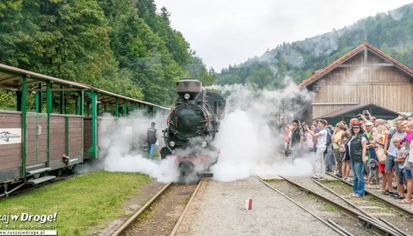 Para, parowozy i uśmiechnięte twarze – to idealne bieszczady z dziećmi. Rodziny z dziećmi podziwiają zabytkowy pociąg parowy.