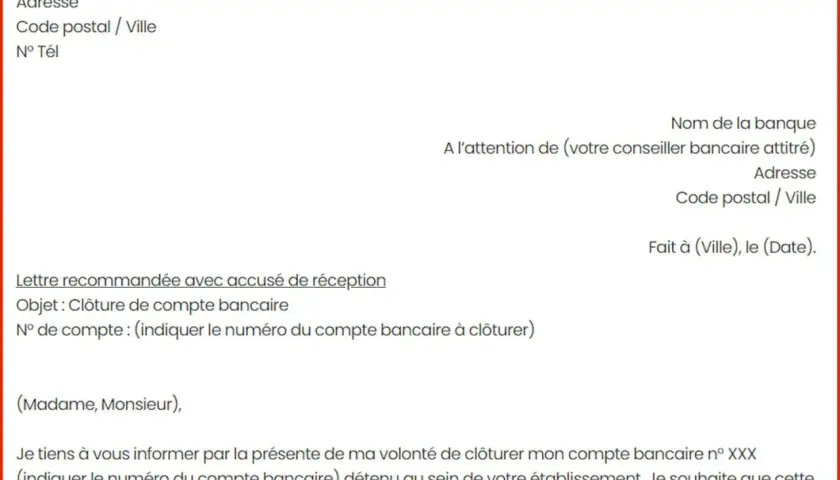 Lettre de clôture de compte bancaire. Suite à un désaccord, je me suis fait virer de ma banque et je ferme mon compte.