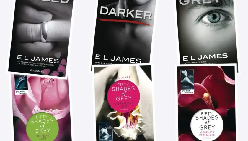 Die Buchcover der "Fifty Shades of Grey"-Reihe: "Freed", "Darker" und "Grey" zeigen die Reihenfolge.