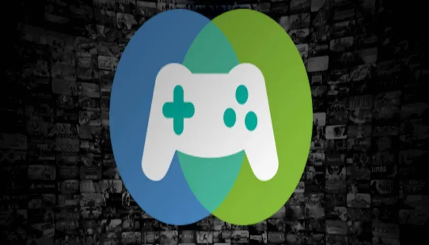Ikona kontrolera gier na tle ścianki z okładkami gier Steam. Dowiedz się, jak udostępnić bibliotekę gier Steam.