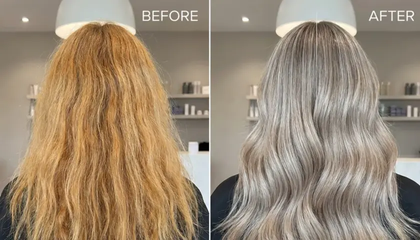 ¡Adiós rubio cobrizo, hola rubio ceniza! Este insta tone icon cubre canas y transforma el cabello.