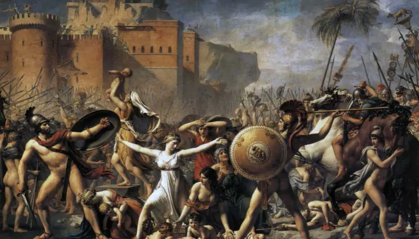 Das berühmte Gemälde im Louvre zeigt die Sabinerinnen zwischen den kämpfenden Römern und Sabinern.