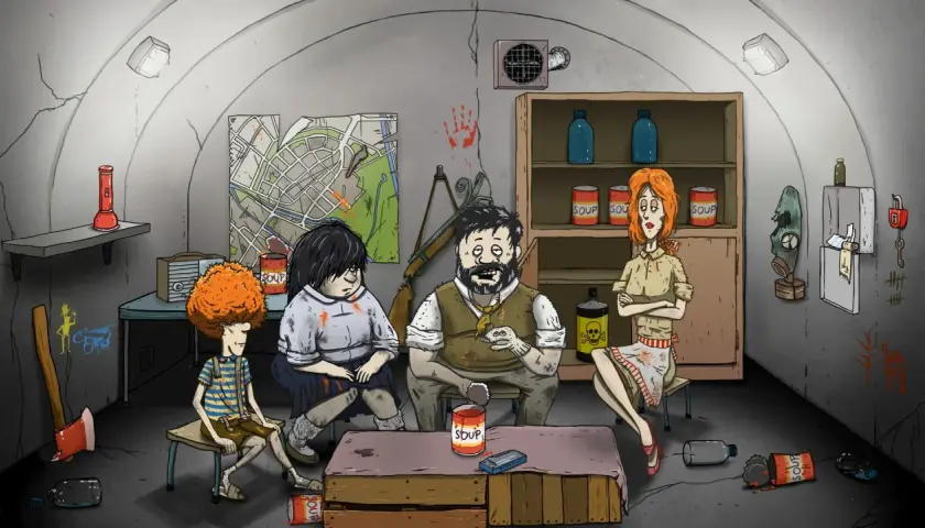 Rodzina w schronie, otoczona zapasami i mapą, czeka na lepsze czasy. Może to scena z jednej z najlepszych gier indie?
