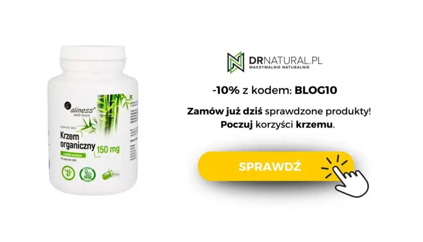 Biały słoiczek suplementu diety "Krzem organiczny 150 mg z pędów bambusa" na białym tle.