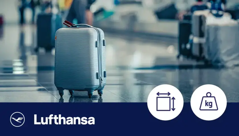 Srebrna walizka na lotnisku, gotowa na podróż. Lufthansa bagaż rejestrowany – sprawdź wymiary i wagę.