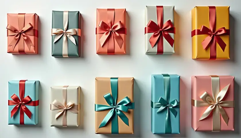 Schöne Geschenkpakete in verschiedenen Farben, perfekt für eine geschenk verpacken anleitung.