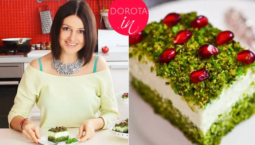 Dorota prezentuje sprawdzony przepis na leśny mech – deser z kremem i pistacjami, ozdobiony granatem.