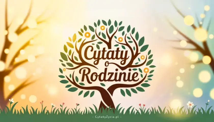Drzewo życia z napisem "Cytaty o Rodzinie". Piękny tekst o rodzinie, który rozkwita jak drzewo.
