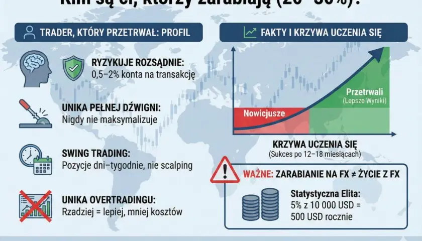 Trader, który przetrwał, ryzykuje rozsądnie, unika dźwigni i overtradingu. To klucz do sukcesu na FX.