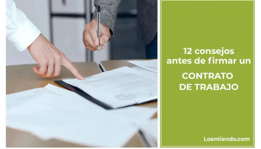 Manos revisando un contrato de trabajo antes de firmar. 12 consejos para firmar contrato antes de cambiar de trabajo.