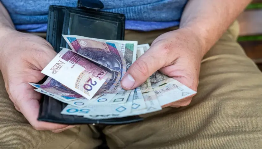 Dłonie trzymają portfel z polskimi banknotami. Czy to dodatek pielęgnacyjny, czy zasiłek pielęgnacyjny?