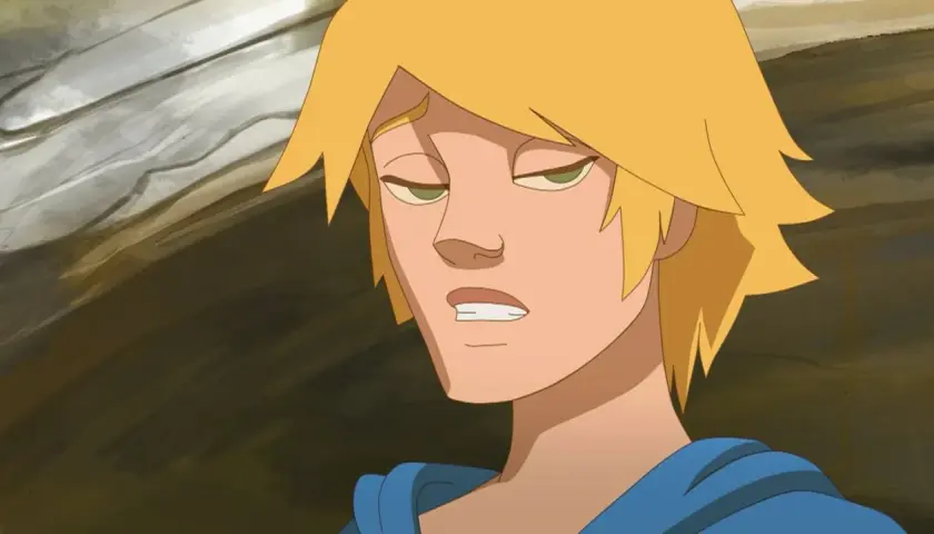 Un jeune homme aux cheveux blonds, le regard fatigué, dans le ranch saison 1 épisode 3.