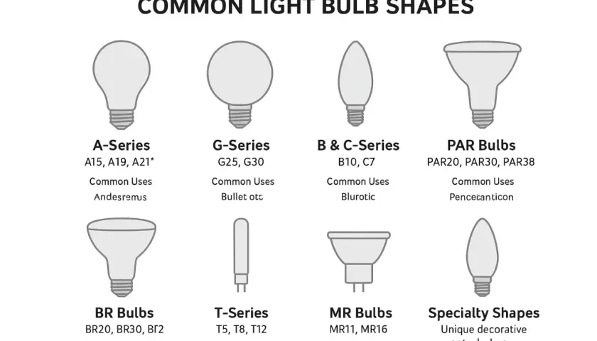 Różnorodne kształty żarówek: A, G, B&C, PAR, BR, T, MR i specjalne.