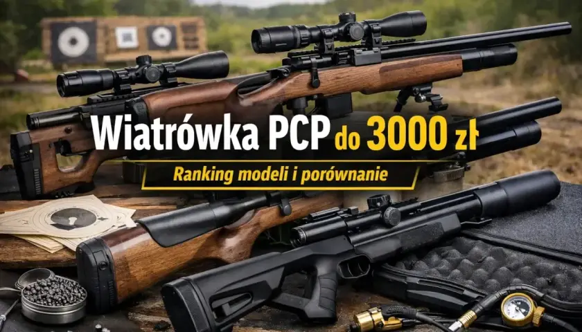 Wiatrówka PCP do 3000 zł. Ranking modeli i porównanie. Na stole leżą trzy wiatrówki, obok śrut i tarcze strzelnicze.