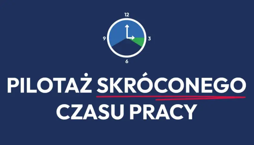 Zegar symbolizuje skrócony czas pracy. Projekt pilotażowy wdrożony dla pracowników.