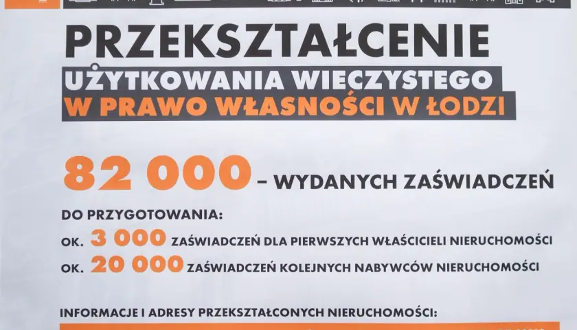 Przekształcenie użytkowania wieczystego we własność w Łodzi: wydano 82 000 zaświadczeń. Informacje o opłacie za przekształcenie znajdziesz na uml.lodz.pl.