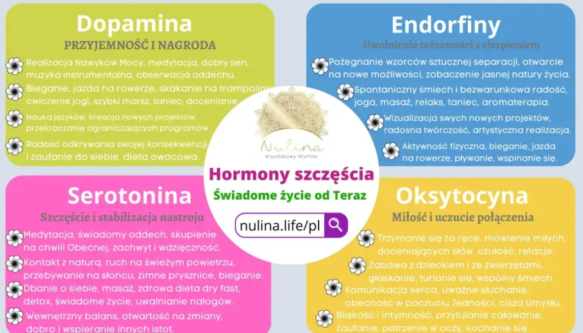 Hormony szczęścia: dopamina, endorfiny, serotonina, oksytocyna. Jak świadomie wpływać na swoje samopoczucie.