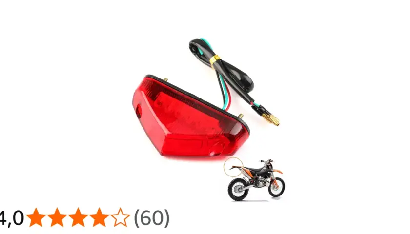 Faretto posteriore moto rosso, con cavi neri e verdi. Ideale per dare un tocco di stile alla tua moto.