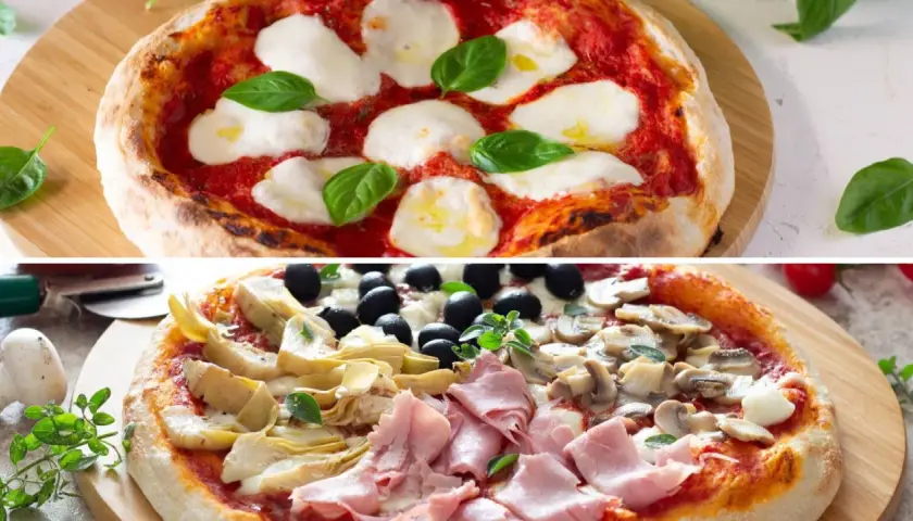 Due pizze deliziose: una margherita con mozzarella e basilico, l'altra con carciofi, olive, funghi e prosciutto. La pasta per pizza è perfetta!