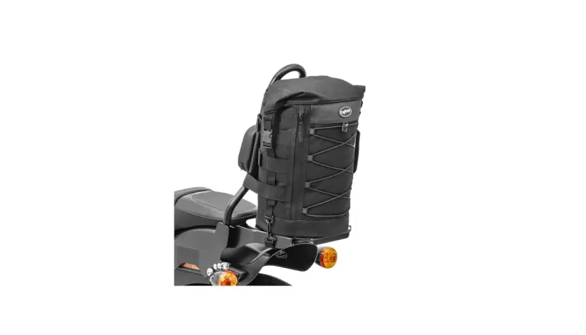 Borsa sissy bar nera, capiente e robusta, ideale per ogni viaggio in moto.