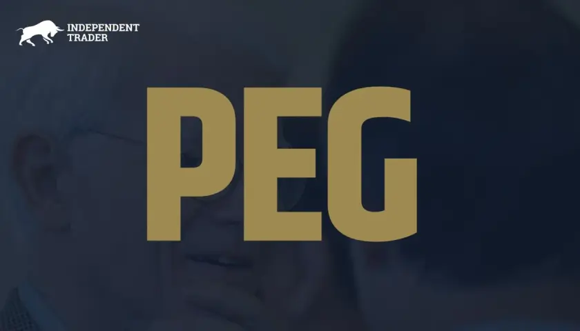 Co oznacza peg na giełdzie? Dwie osoby rozmawiają, a na pierwszym planie wielki napis PEG.