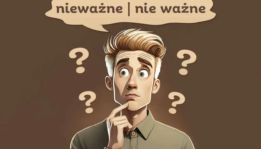 Zamyślony mężczyzna otoczony znakami zapytania, zastanawia się, czy coś jest nieważne, czy nie ważne.
