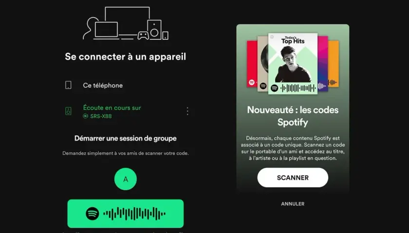 Démarrez une session de groupe pour le partage musique entre amis sur Spotify. Scannez le code pour vous connecter.